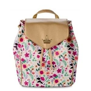 NWT Disney Parks Princess Floral Backpack Gold White